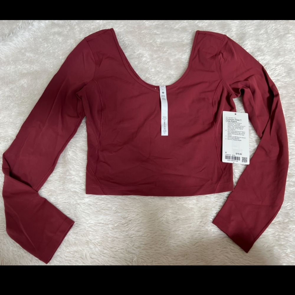 Lululemon Align Long Sleeve Crop Top in Red. Size 8